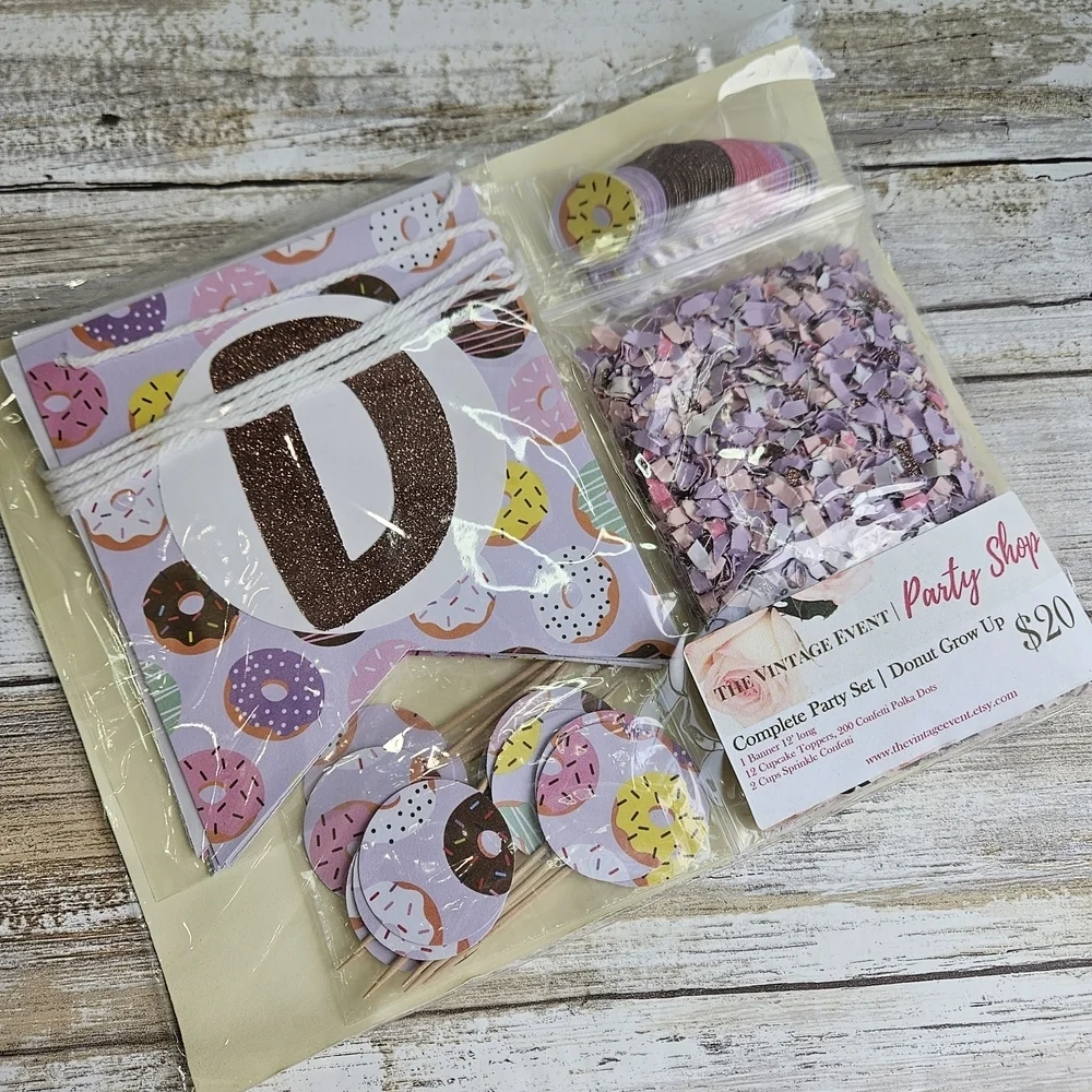 Donut Grow Up Party Decorations Set with Cupcake Toppers and Banners